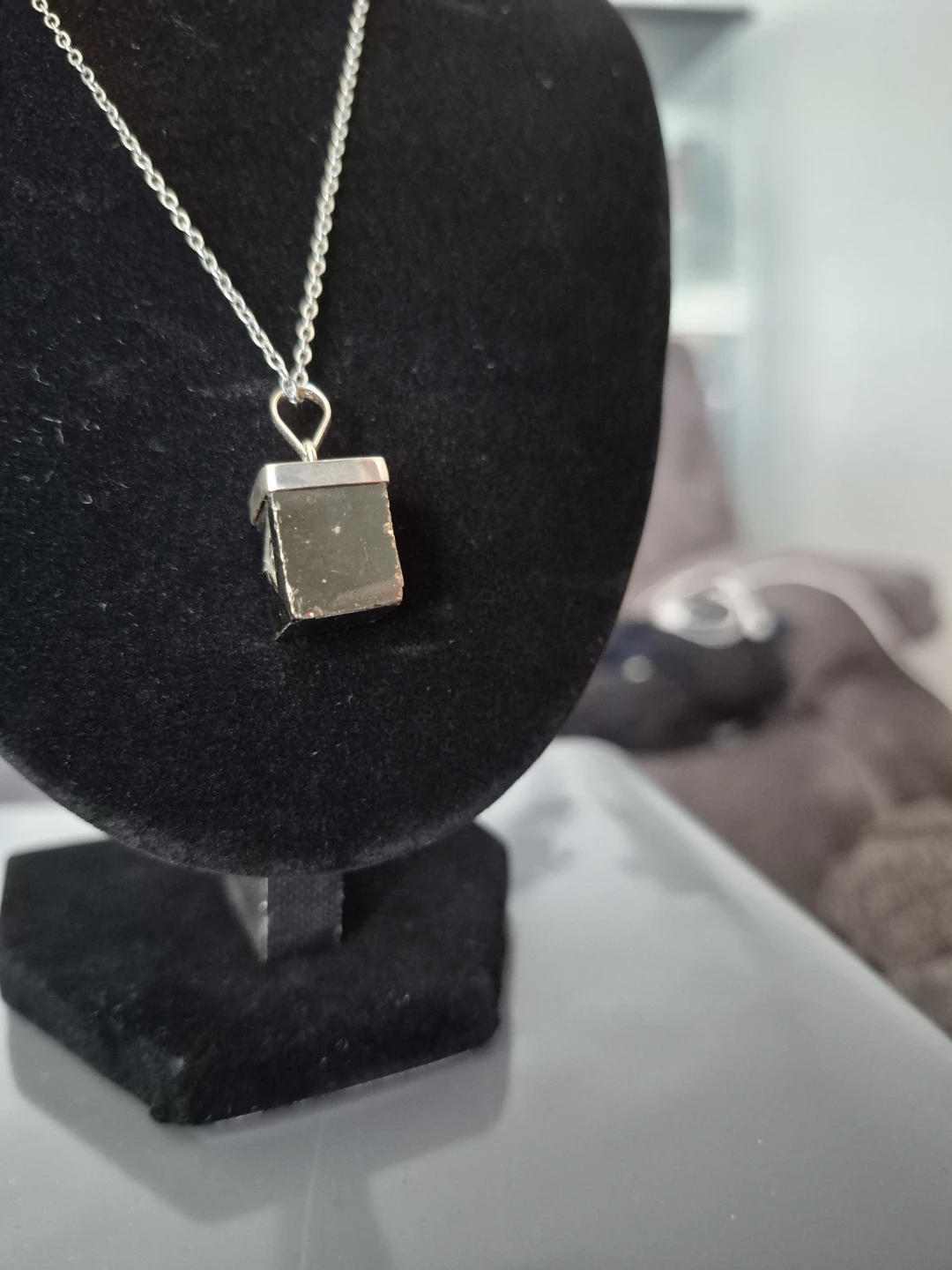 Pyrite Cube Pendant Necklace - photo 3
