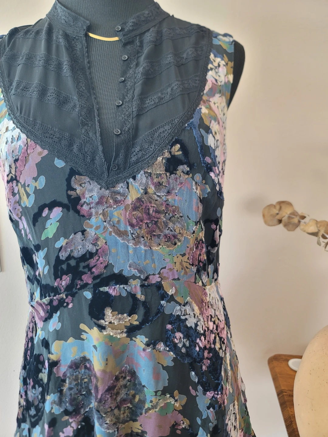 Free People Floral Velvet Burnout Dress Size 10 whimsical goth - photo 4