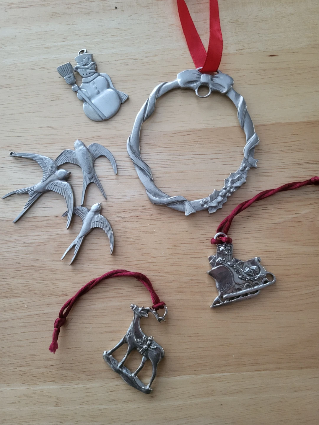 Set of 6 Vintage 90's Pewter Christmas Ornaments