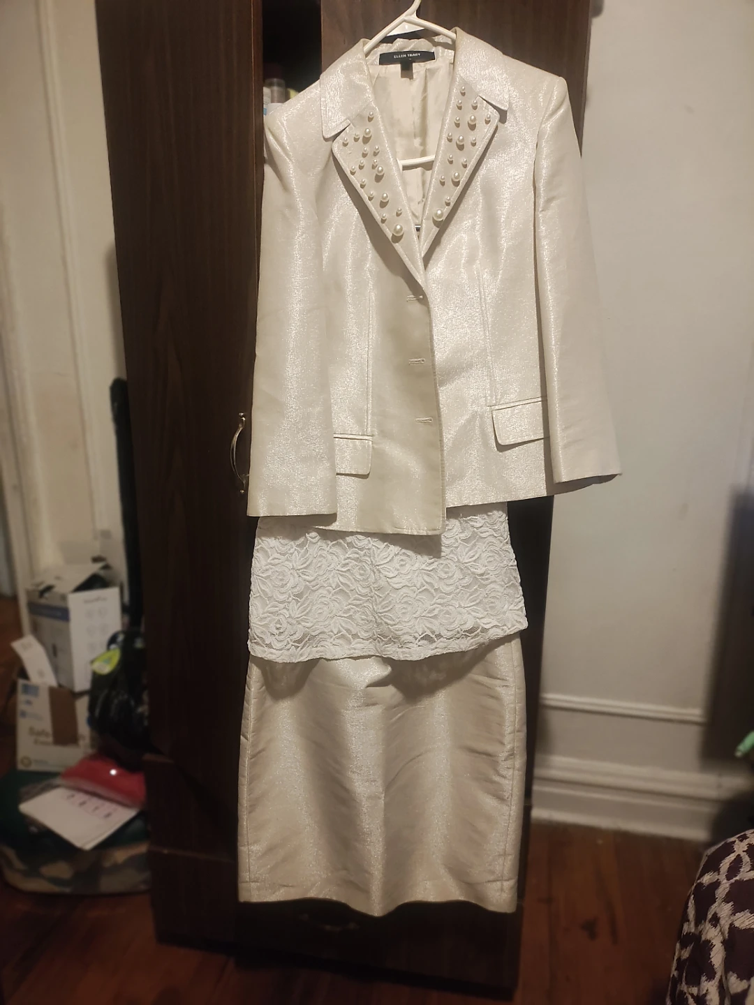 🥕 3 piece Pearl Beaded Blazer, Lace Top, and Skirt Set - photo 2