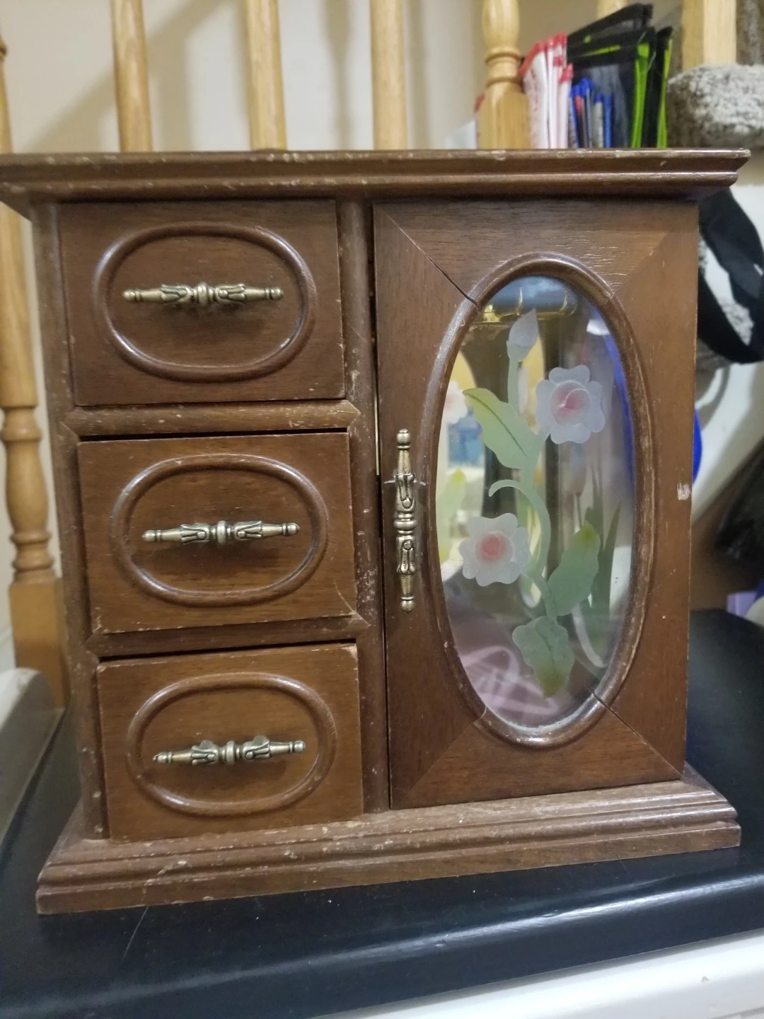 Wooden Jewellery Box with 3 Drawers and Glass Door