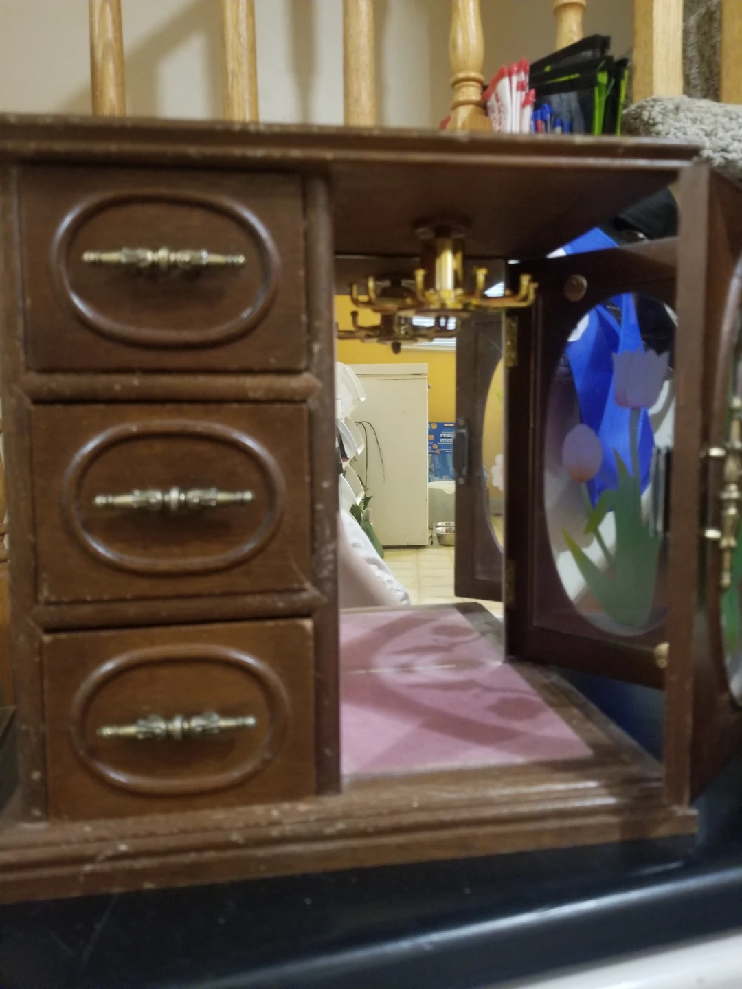Wooden Jewellery Box with 3 Drawers and Glass Door - photo 2