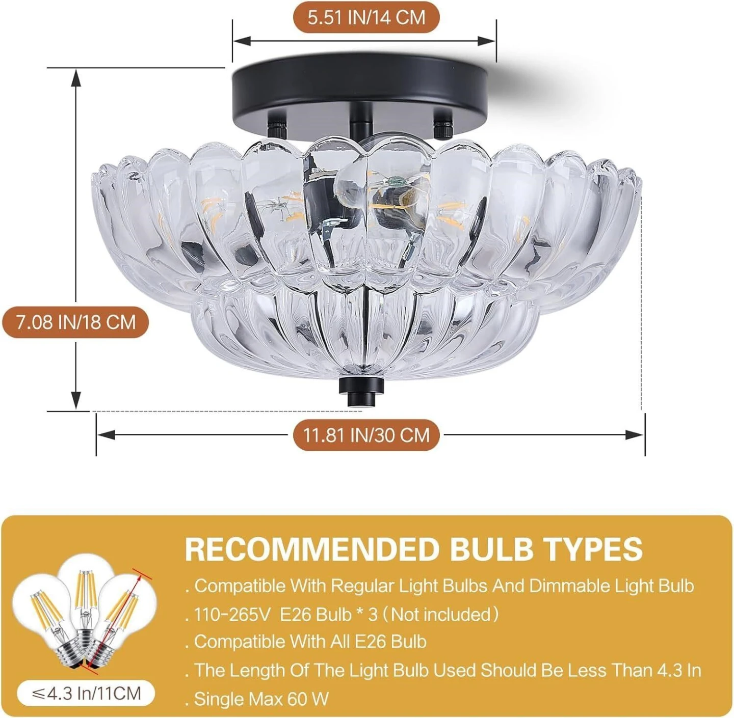 Flush Mount Ceiling Light Fixture - Glass Shade - photo 2