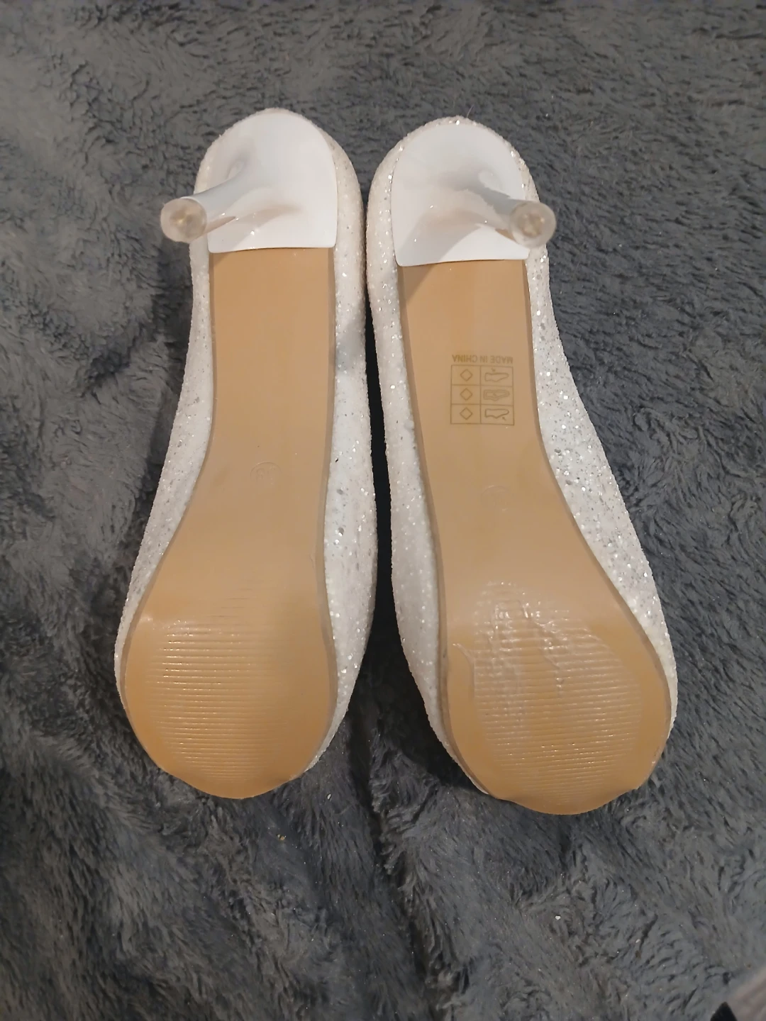 White Glitter Peep-Toe Heels - Size 8 - photo 3