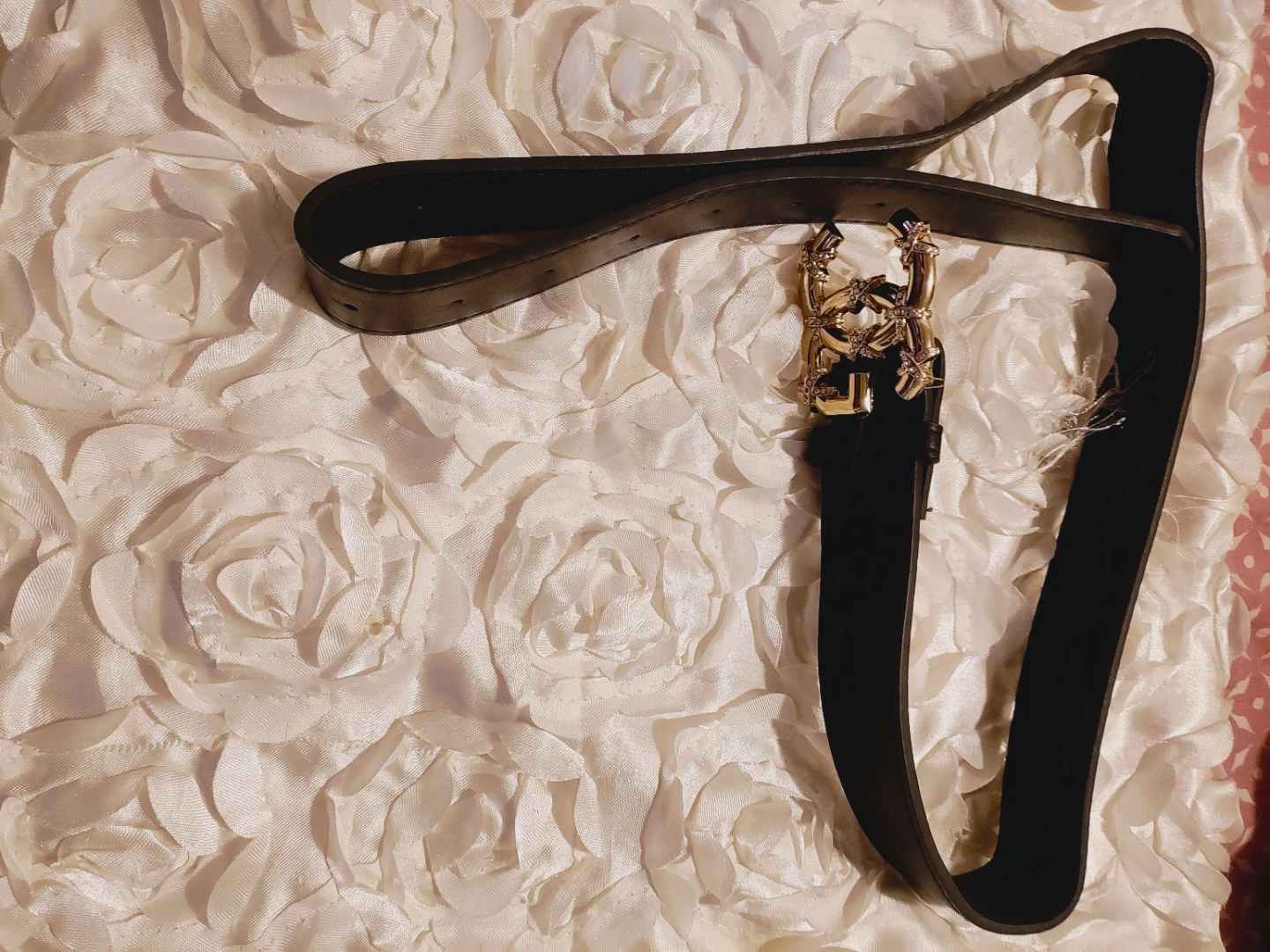 Black foe Leather Belt with Gold Buckle fits L/XL New