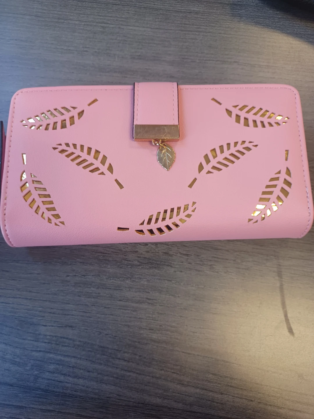 Pink Faux Leather Wallet with Leaf Cut-out Design - photo 2