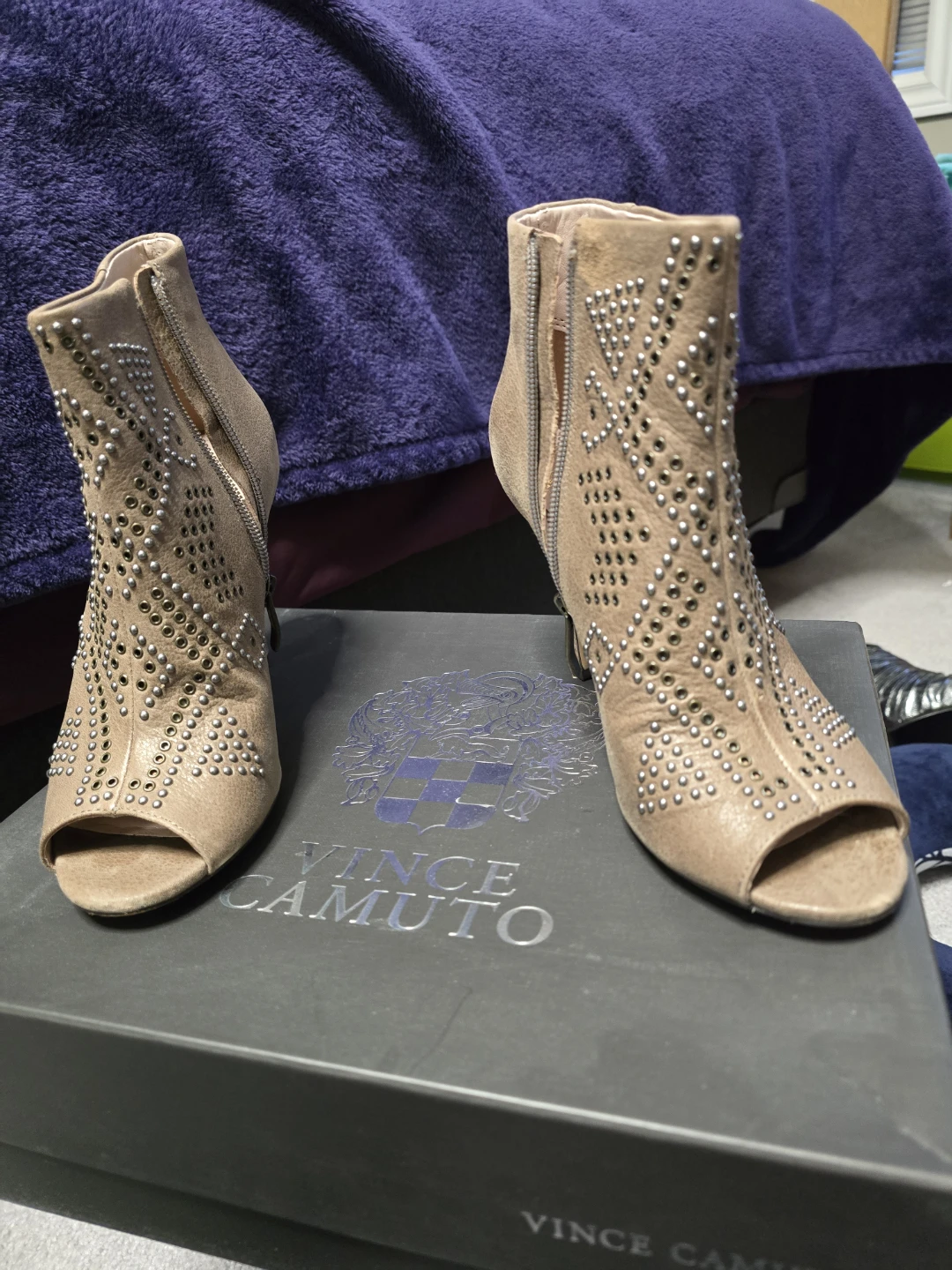 Vince Camuto Studded Peep-Toe Ankle Boots