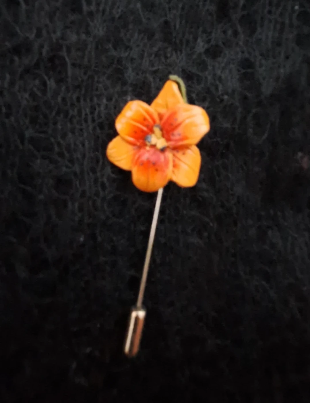 Handcraft Leather Orange Flower Lapel Pin Brooch