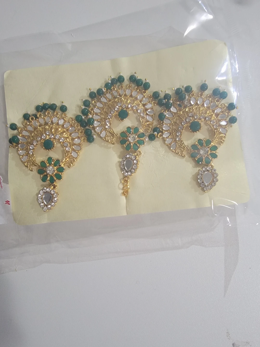 Gold Tone Maang Tikka with Green Stones