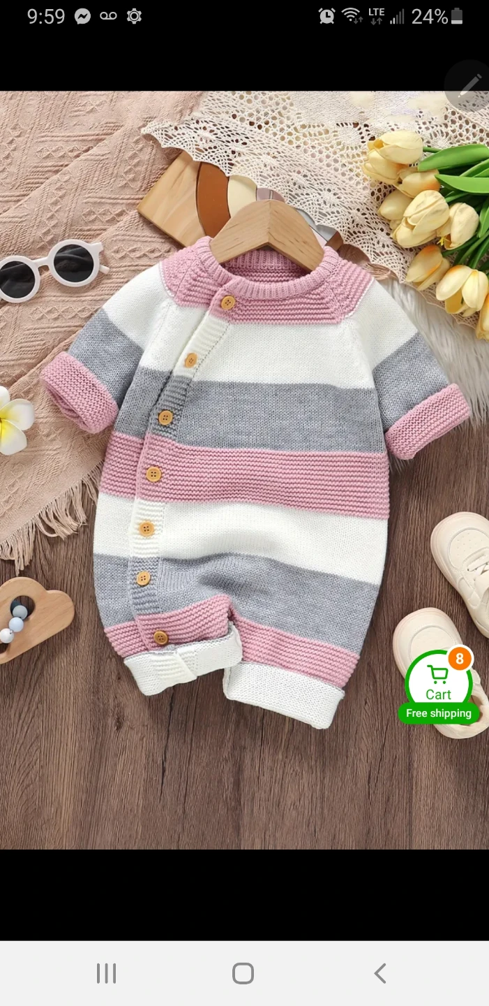 Hand knit babies romper