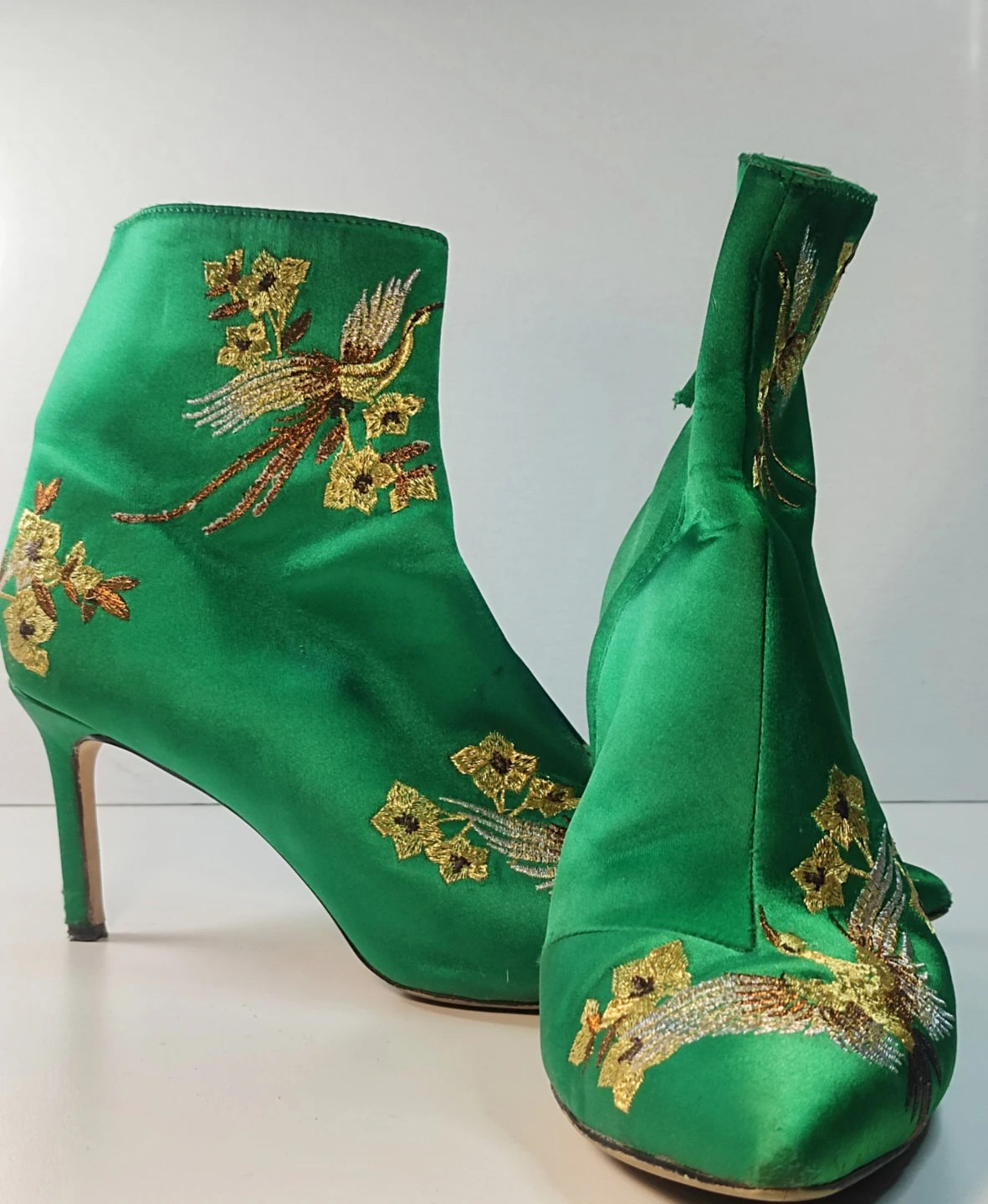 Zara Basic Collection Green Embroidered Ankle Boots Size 37