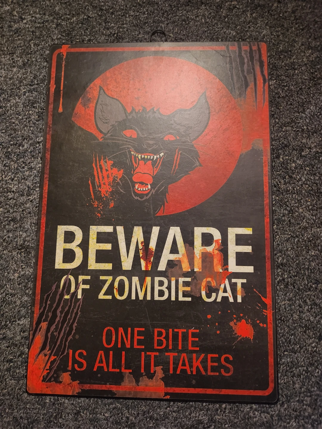 Beware of Zombie Cat Halloween Sign