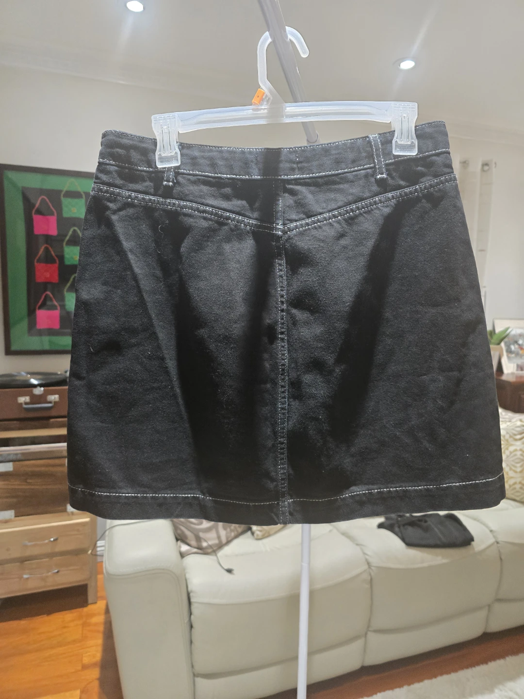 TOPSHOP Black Denim Mini Skirt with White Stitching - photo 2