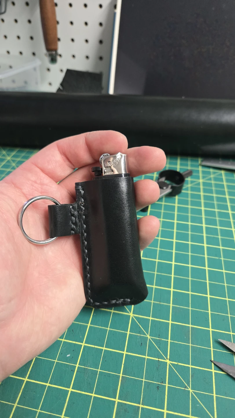 Green Leather Lighter Case with Keychain - photo 2