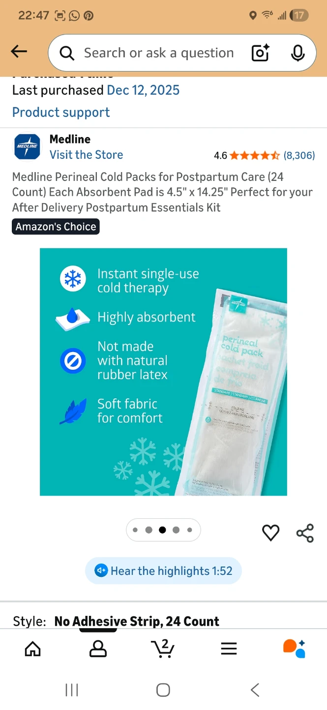 Medline Perineal Cold Packs for Postpartum Care (24 Count) - photo 2