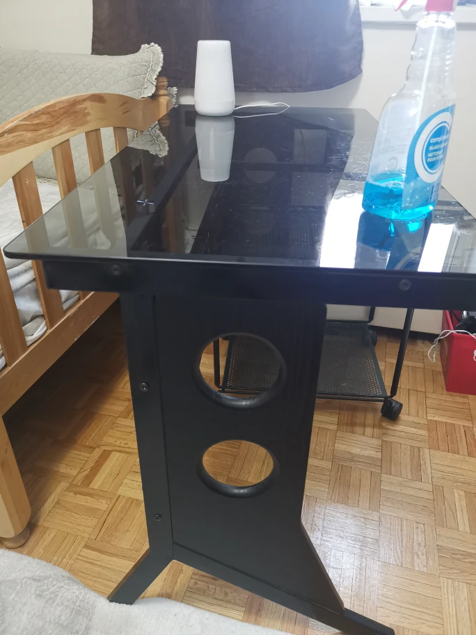 Glass Top Desk with Black Frame and Purple Seat - photo 3