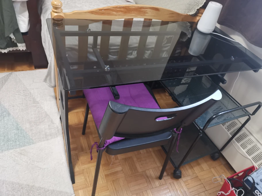 Glass Top Desk with Black Frame and Purple Seat - photo 4