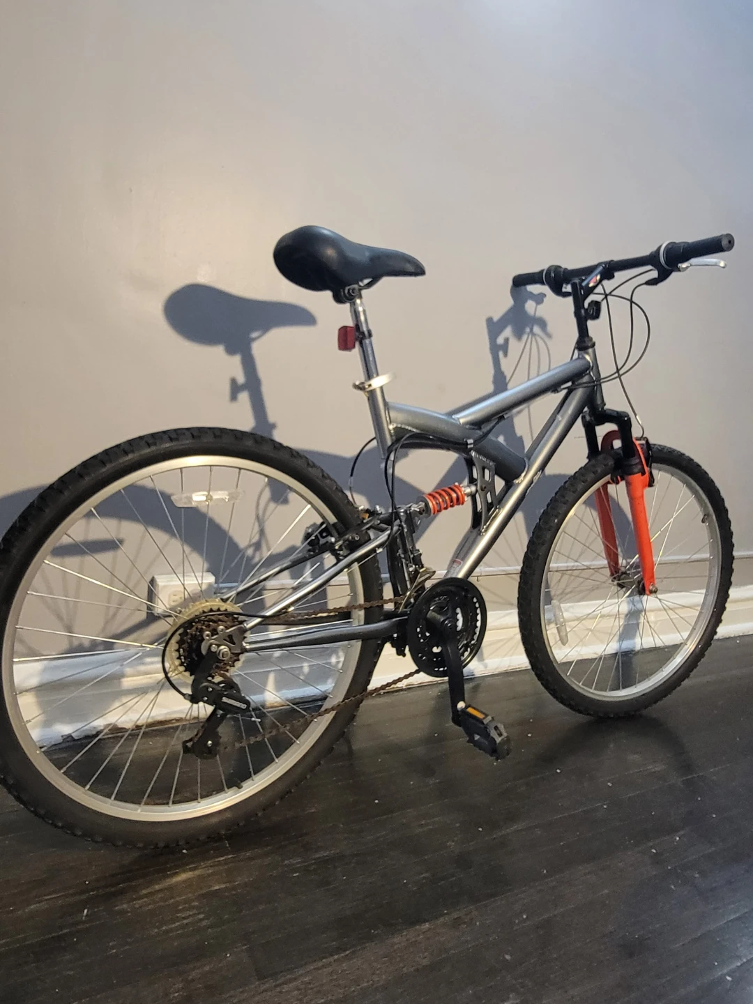 Gray Full Suspension Mountain Bike with Red Accents - photo 3