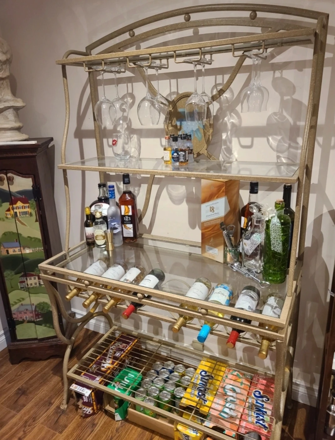 Glass Bar Stand with Gold Finish Metal - photo 2
