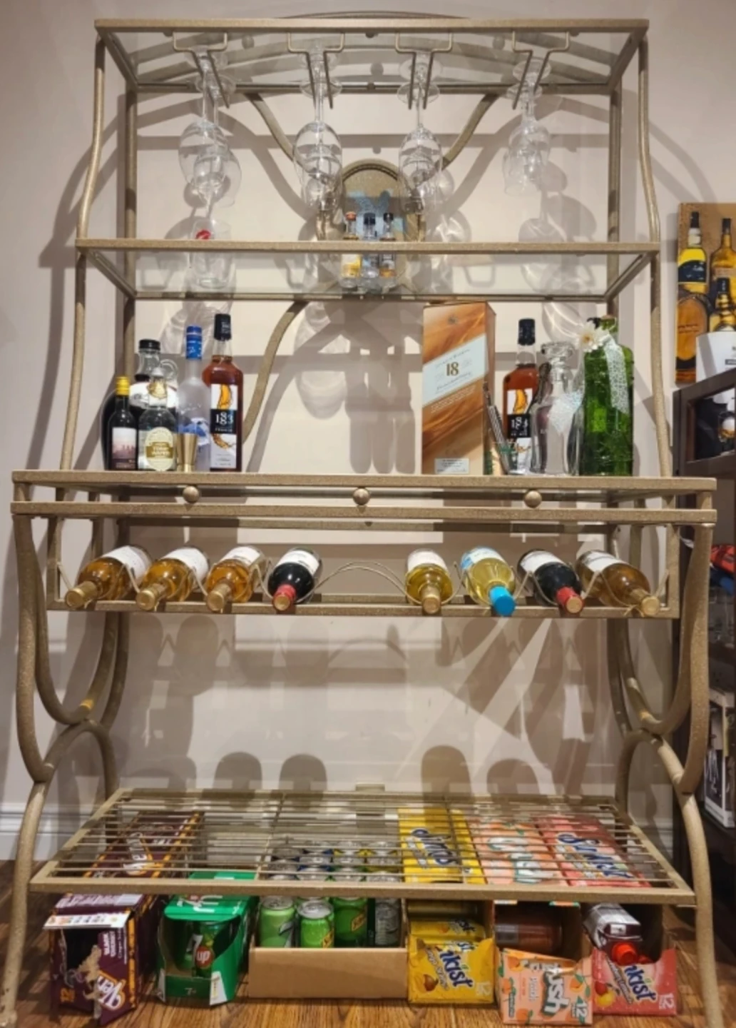 Glass Bar Stand with Gold Finish Metal - photo 4