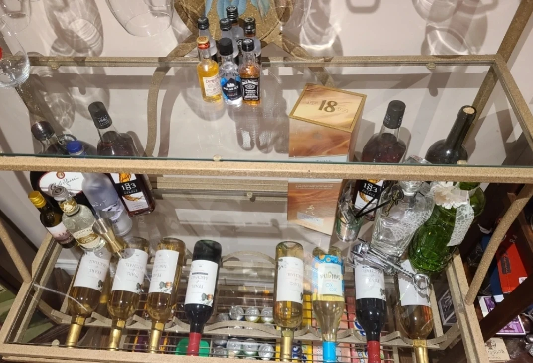 Glass Bar Stand with Gold Finish Metal - photo 5