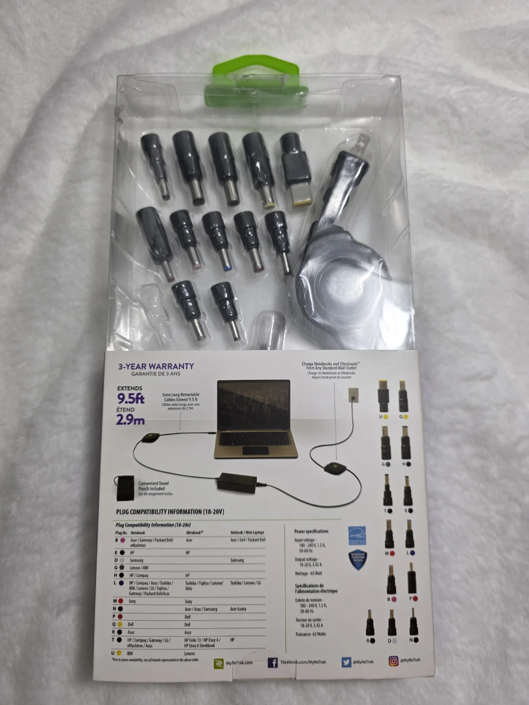 Retrak Universal Retractable Laptop Charger Part w Adapter Tips - photo 3