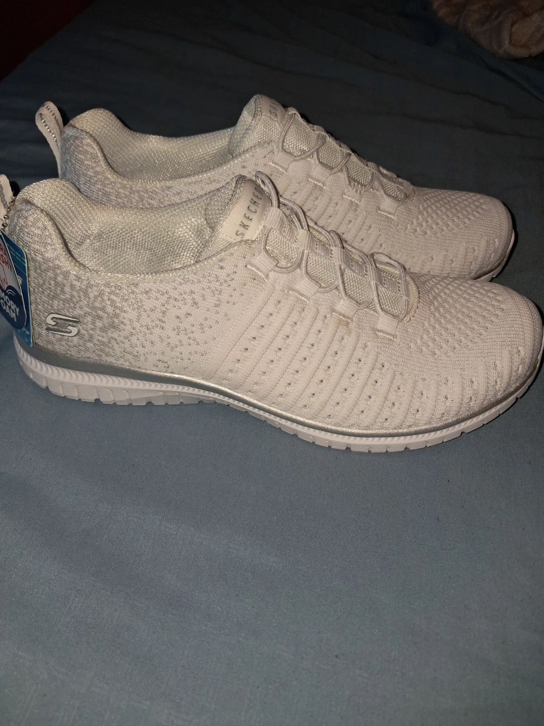 Skechers Women's White Memory Foam Slip-On Sneakers