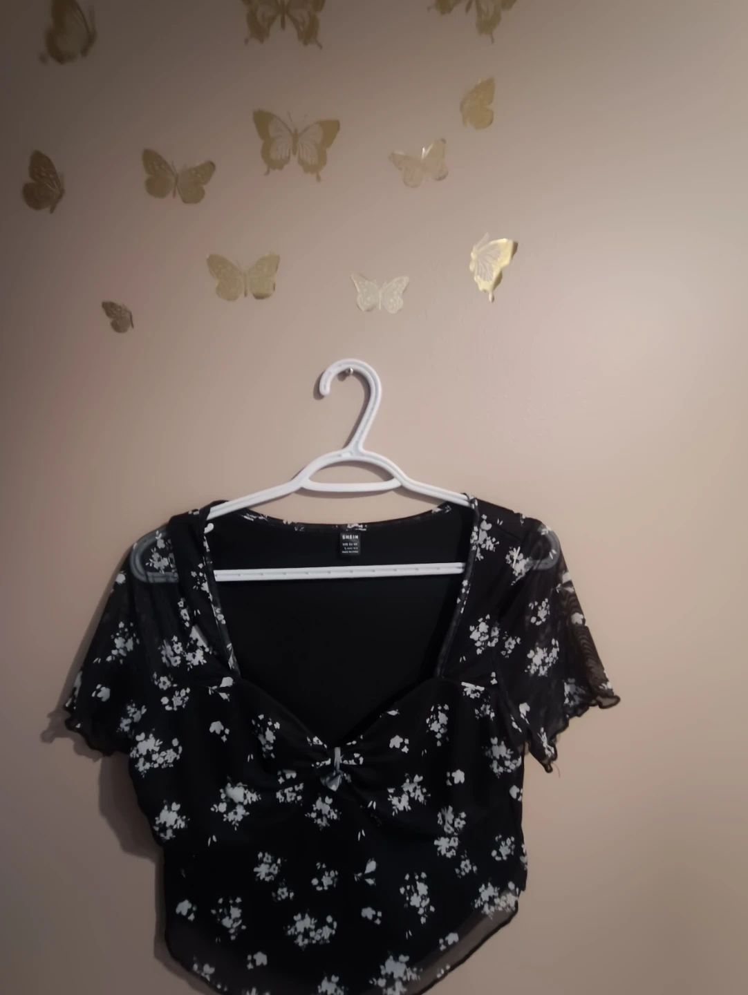 Black Floral Mesh Top