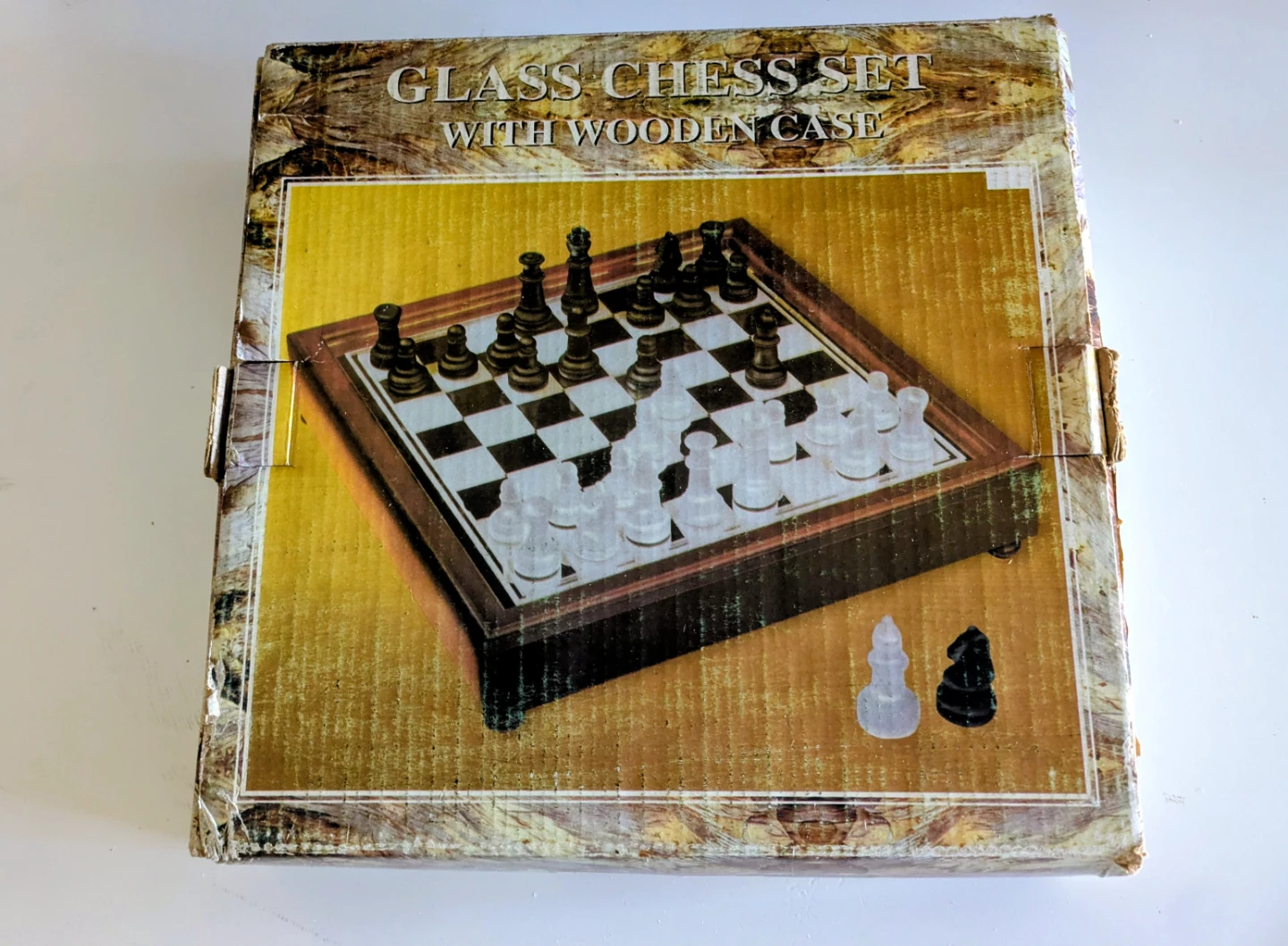 Glass Chess Set with Wooden Case
