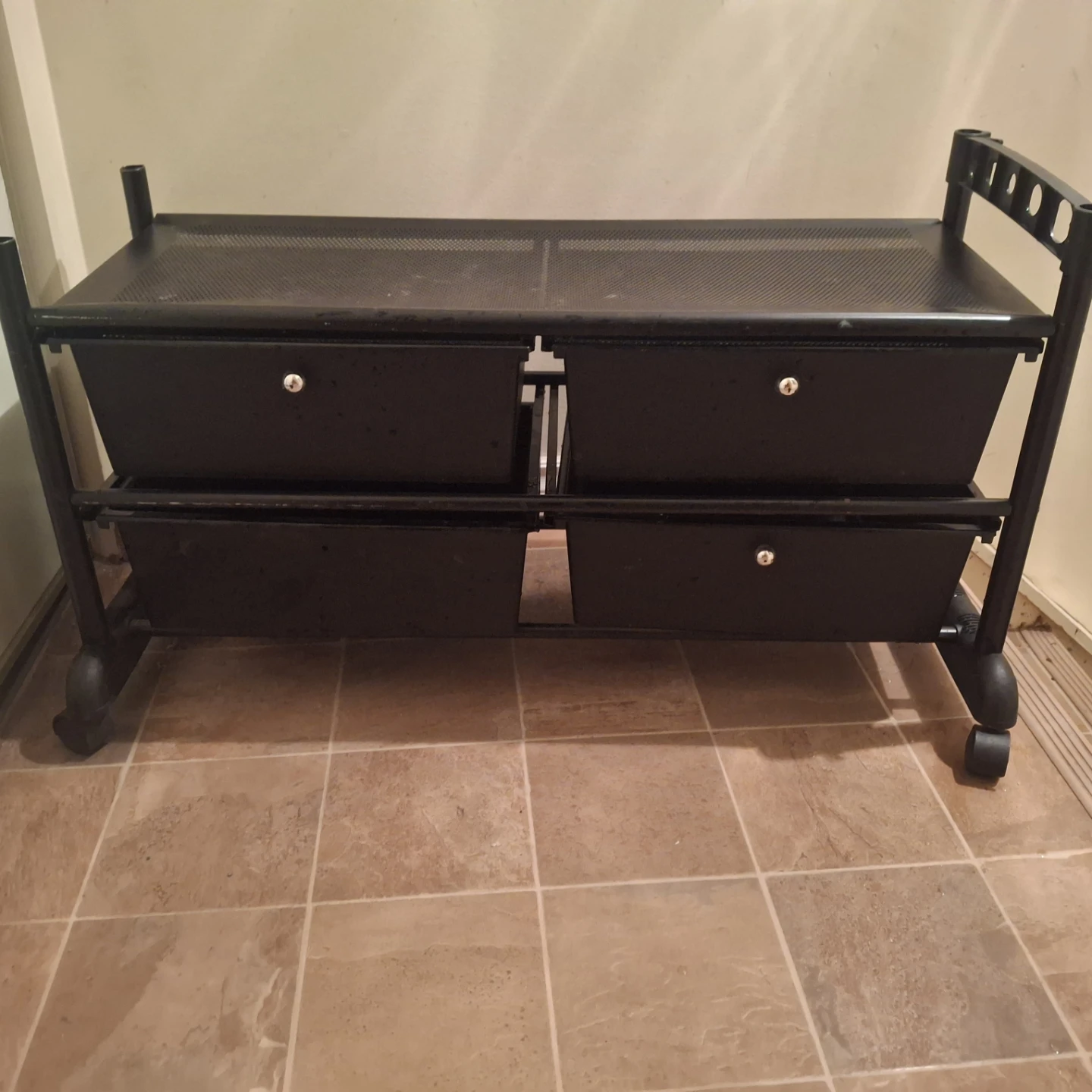 Metal frame Storage Cart  * 1 knob missing from drawer*