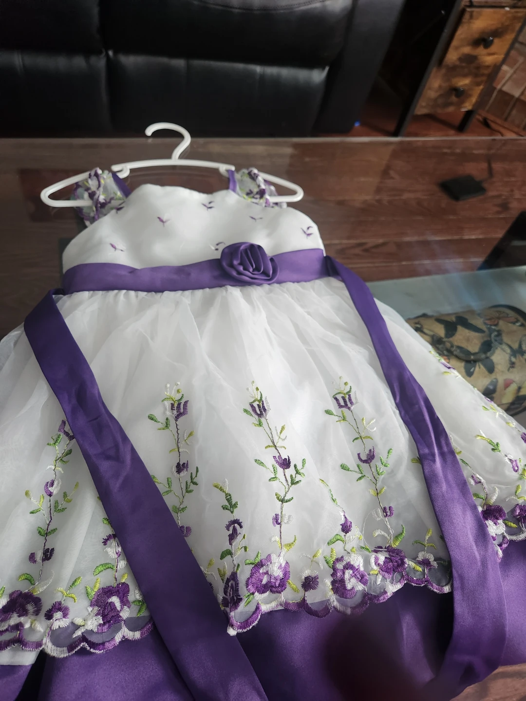 White and Purple Embroidered Dress
