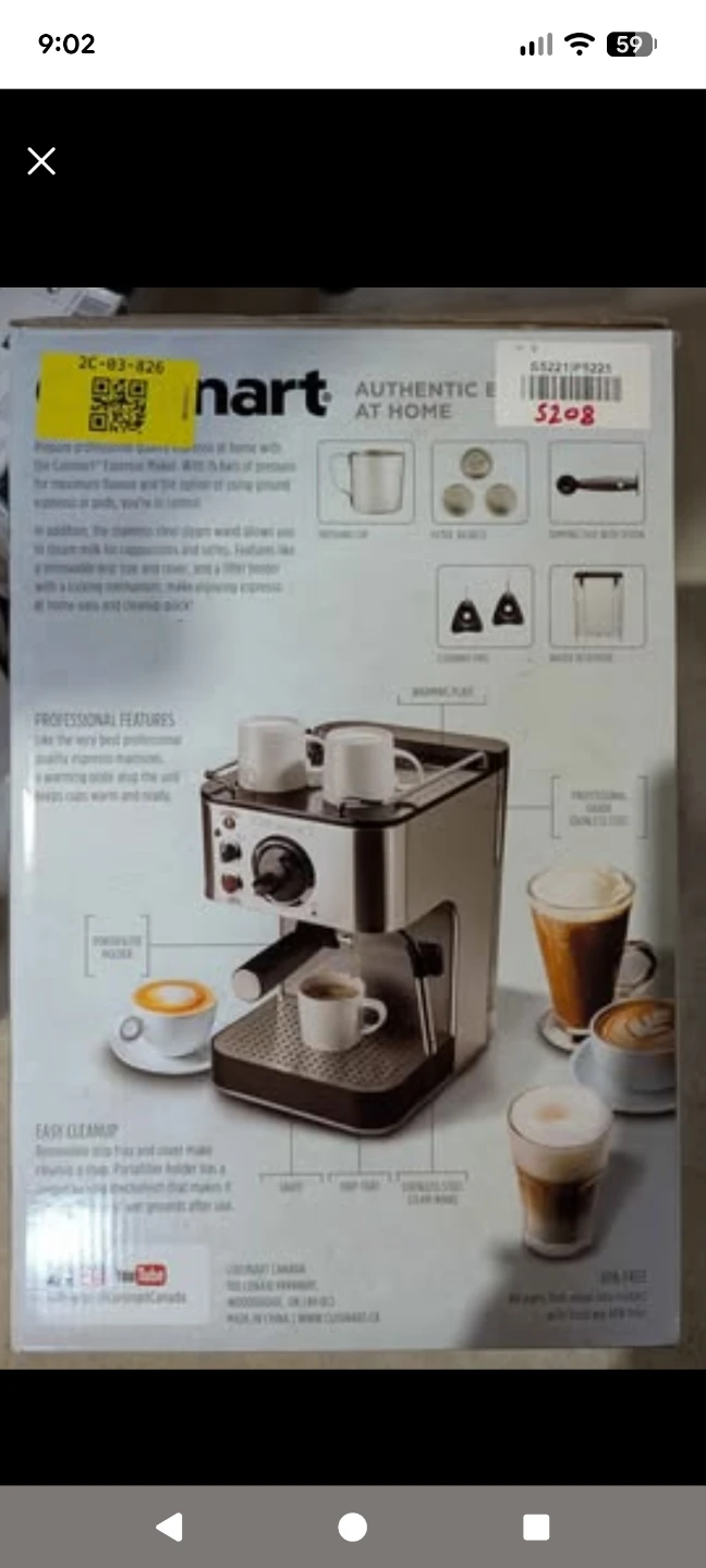 Cuisinart espresso maker with milk frother steamer