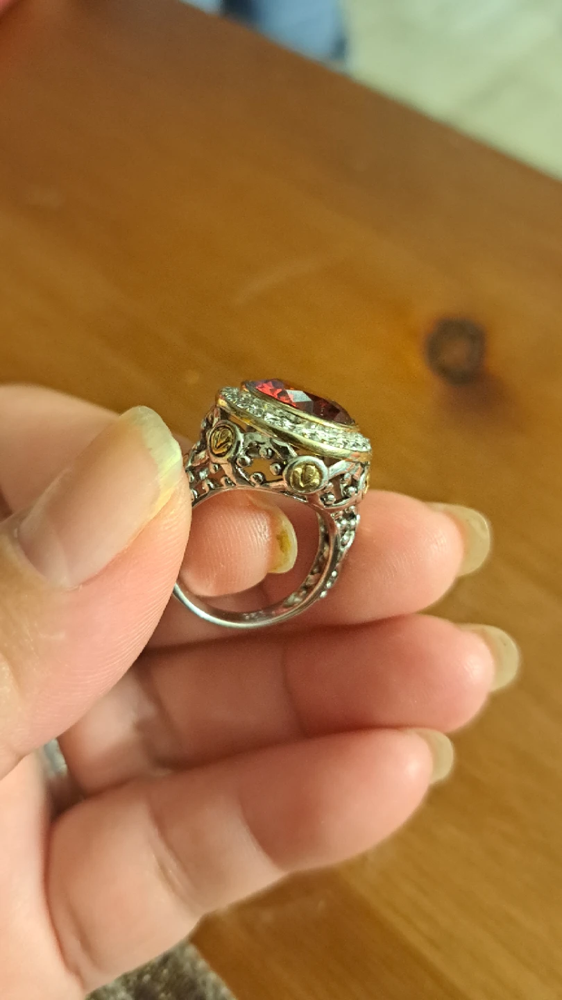 Oval Red Gemstone Ring with Pave Detail - photo 3