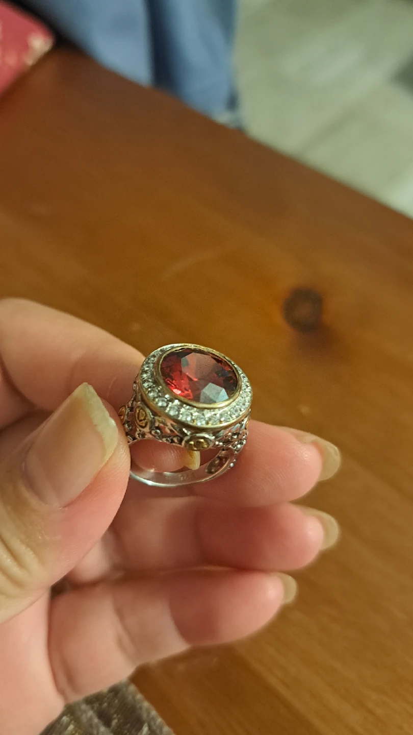 Oval Red Gemstone Ring with Pave Detail - photo 4