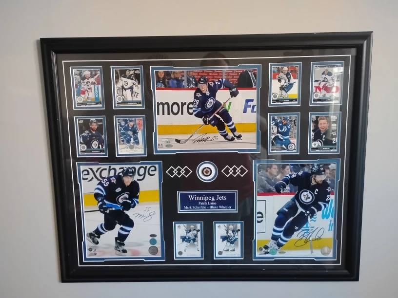 Winnipeg Jets Framed Autographed Photo and Trading Card Display
