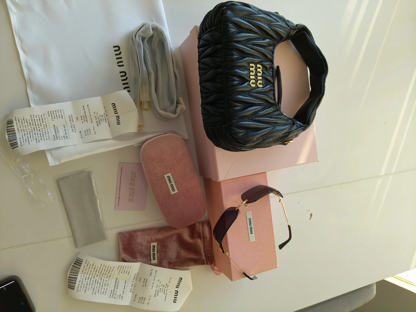 Miu Miu Black Ruched Shoulder Bag and Sunglasses Set