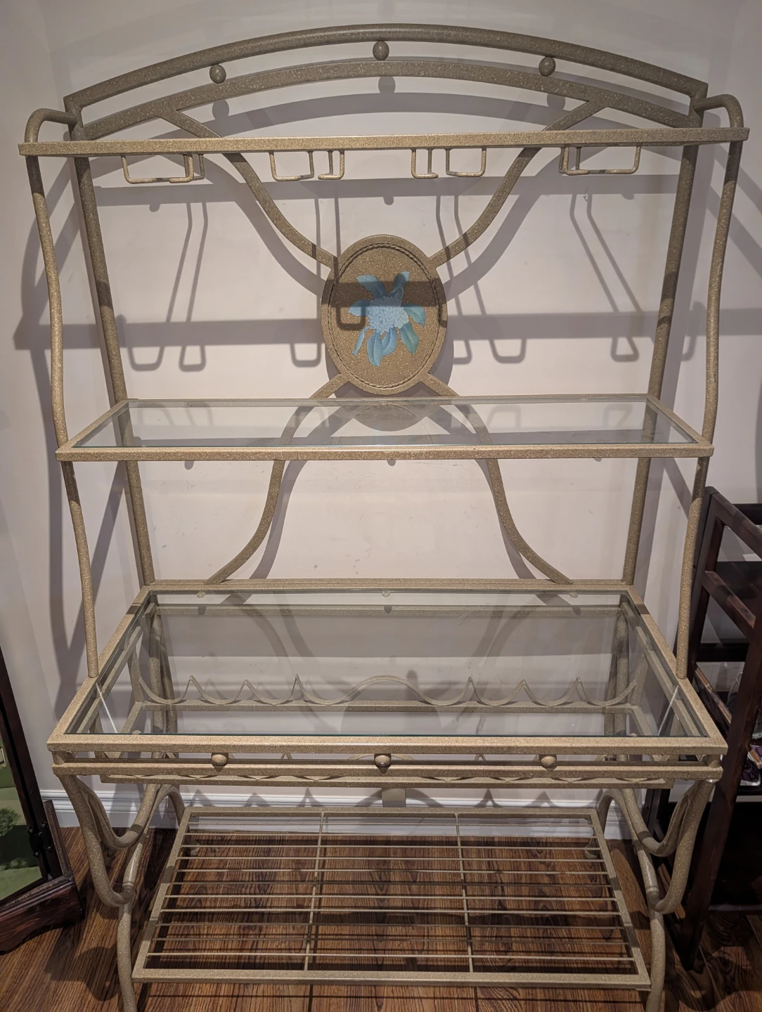 Glass Bar Stand with Gold Finish Metal