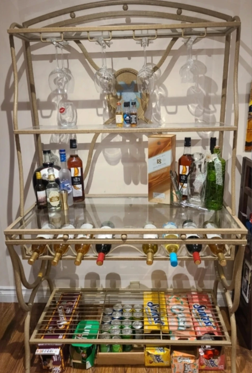 Glass Bar Stand with Gold Finish Metal - photo 3