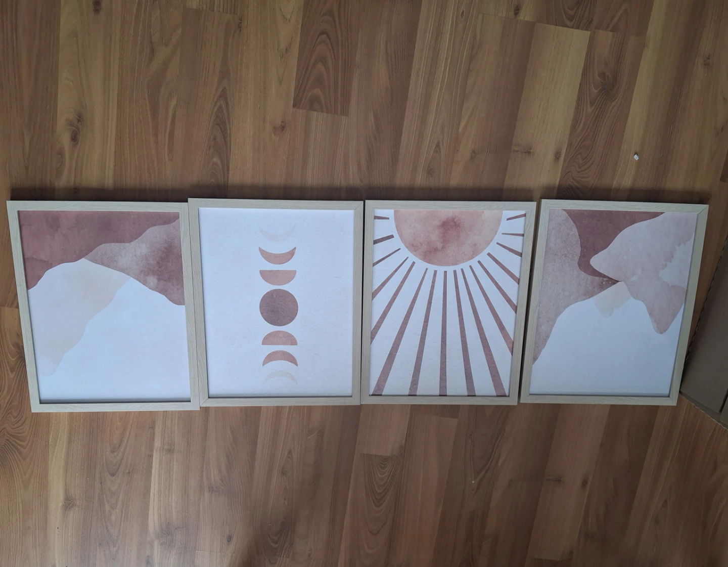 Set of 4 Framed Wall Art Prints - Boho Mountain & Sun Designs - photo 2