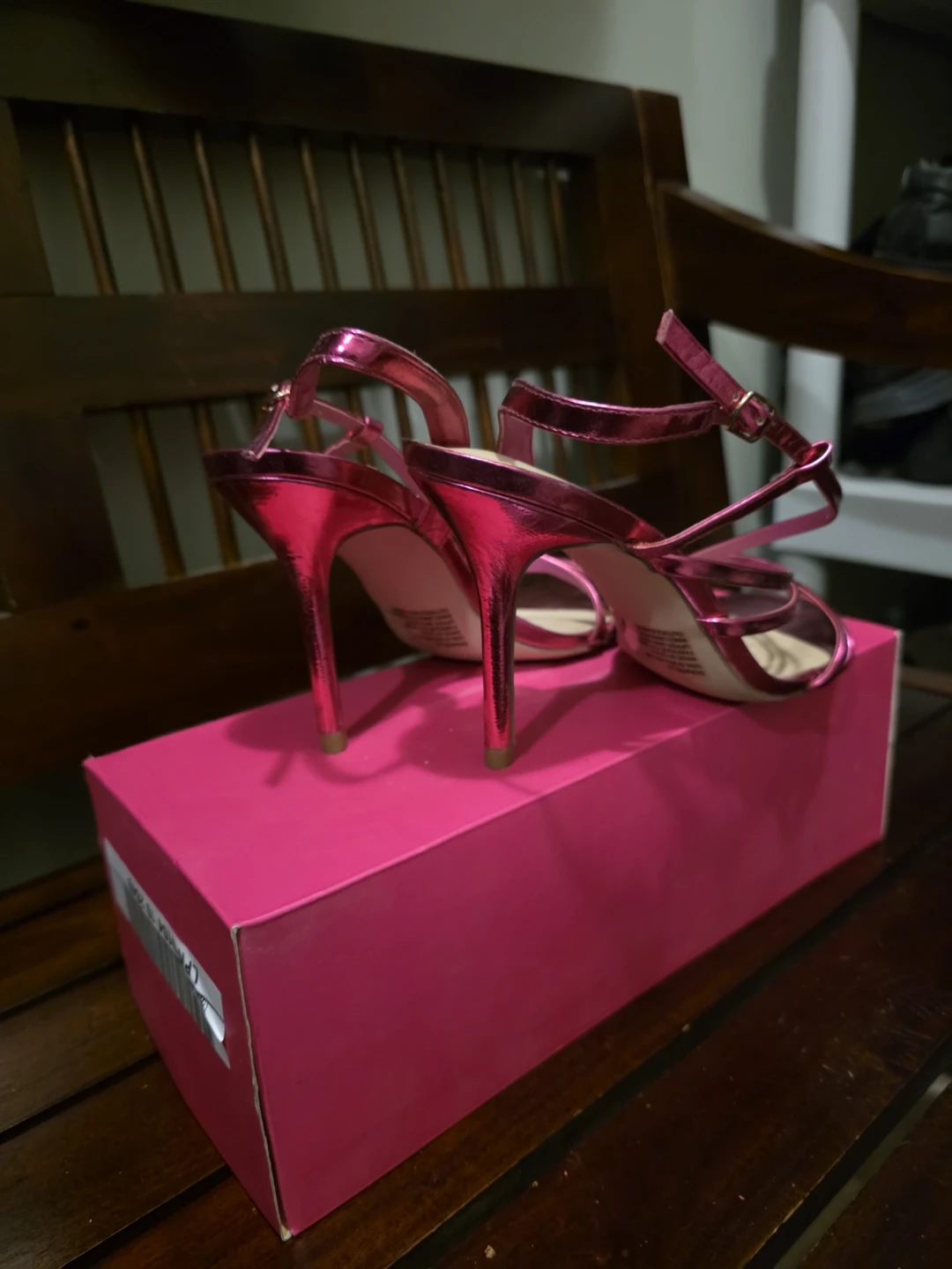 Women's Pink Metallic Strappy Stiletto Heels