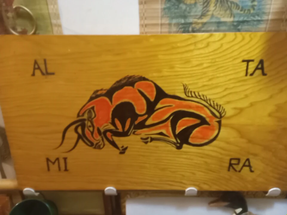 Wooden Wall Art with Bison Illustration