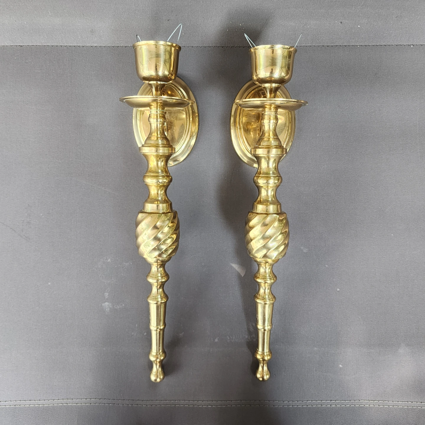 Vintage Set of 2 Solid Brass Candle Holder Wall Sconce India