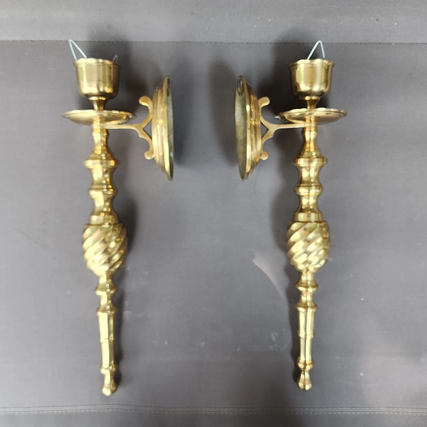 Vintage Set of 2 Solid Brass Candle Holder Wall Sconce India - photo 2