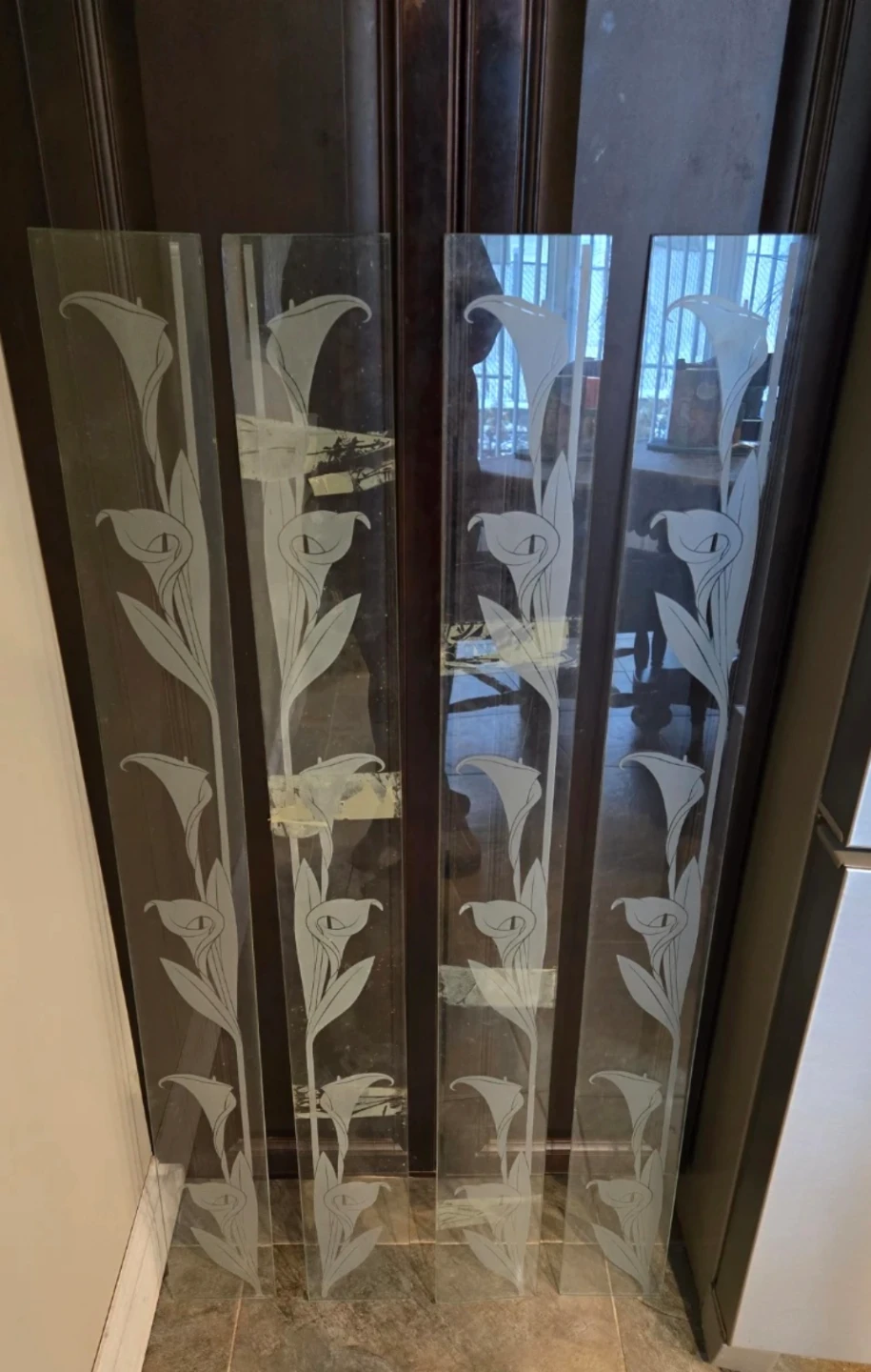 4 Glass Panels Calla Lilly Etched