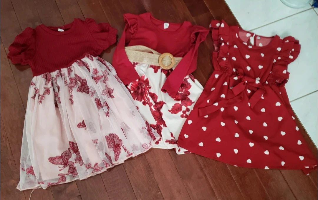 Girls Dresses - Red, White, Pink Floral & Heart Prints