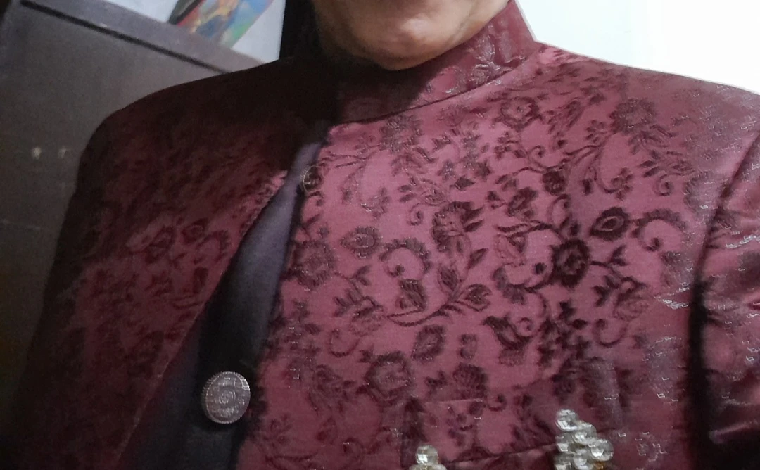 Maroon Jacquard Nehru Jacket and Trousers Set - photo 2