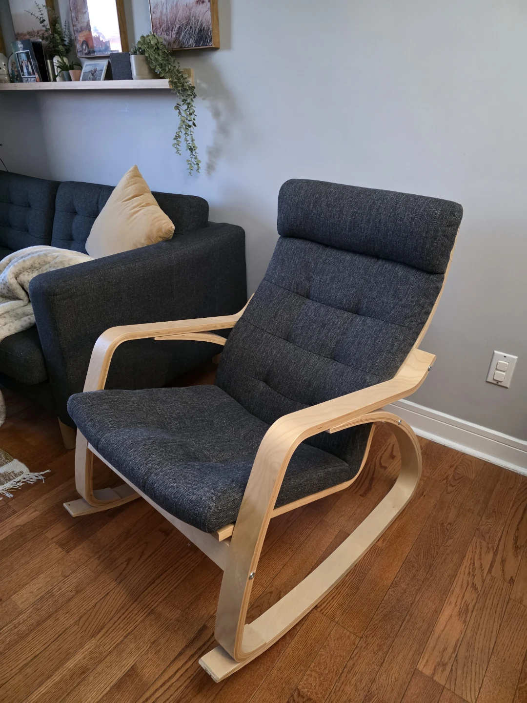 IKEA POÄNG Rocking Chair with Dark Gray Cushion
