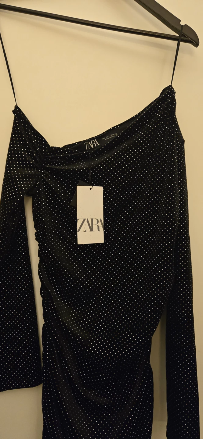 ZARA Black Velvet Studded One-Shoulder Dress Size S 🏆