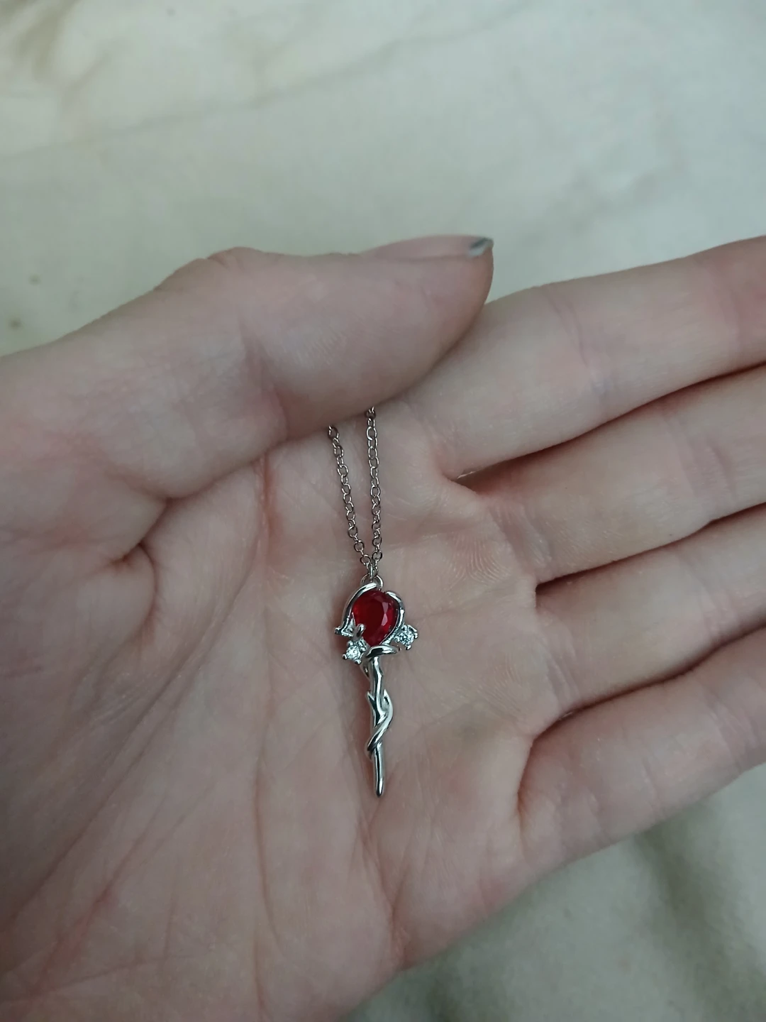 925 Silver Synthetic Zirconia Rose Staff Pendant Necklace