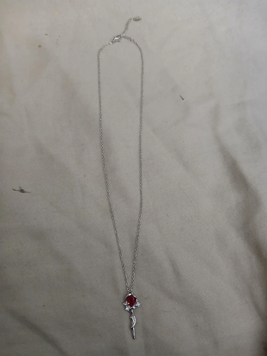 925 Silver Synthetic Zirconia Rose Staff Pendant Necklace - photo 3